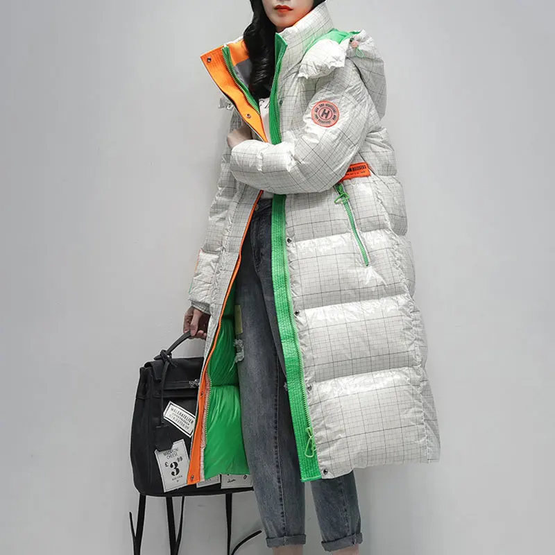 

Зимняя куртка, новинка 2021, свободное пуховое пальто с ярким лицом, Женская Длинная утепленная теплая верхняя одежда выше колена с капюшоном ...