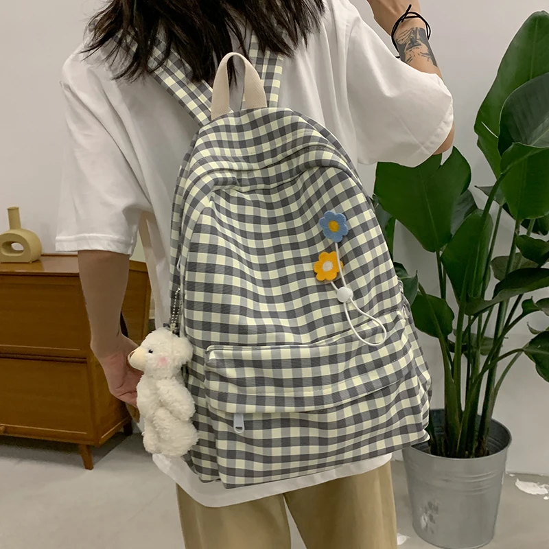 

New Nylon Schoolbag Casual Women Rucksack Girls Plaid Bagpack Preppy Style Backpacks Female Student Bookbag Fashion Lady Mochila