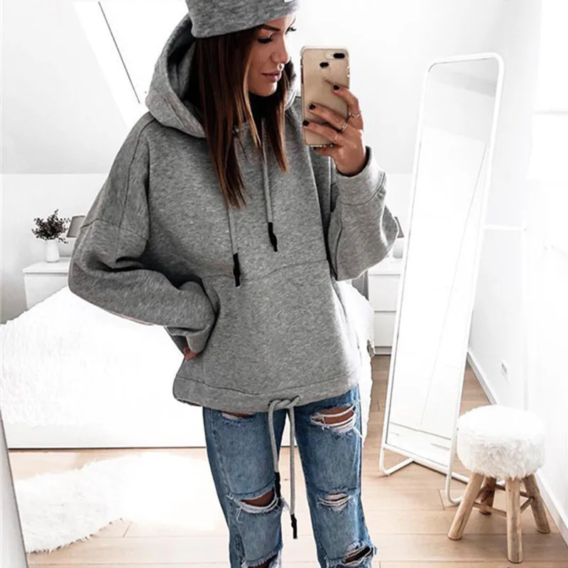 Зимние флисовые толстые женские толстовки с капюшоном на шнурке шнуровке