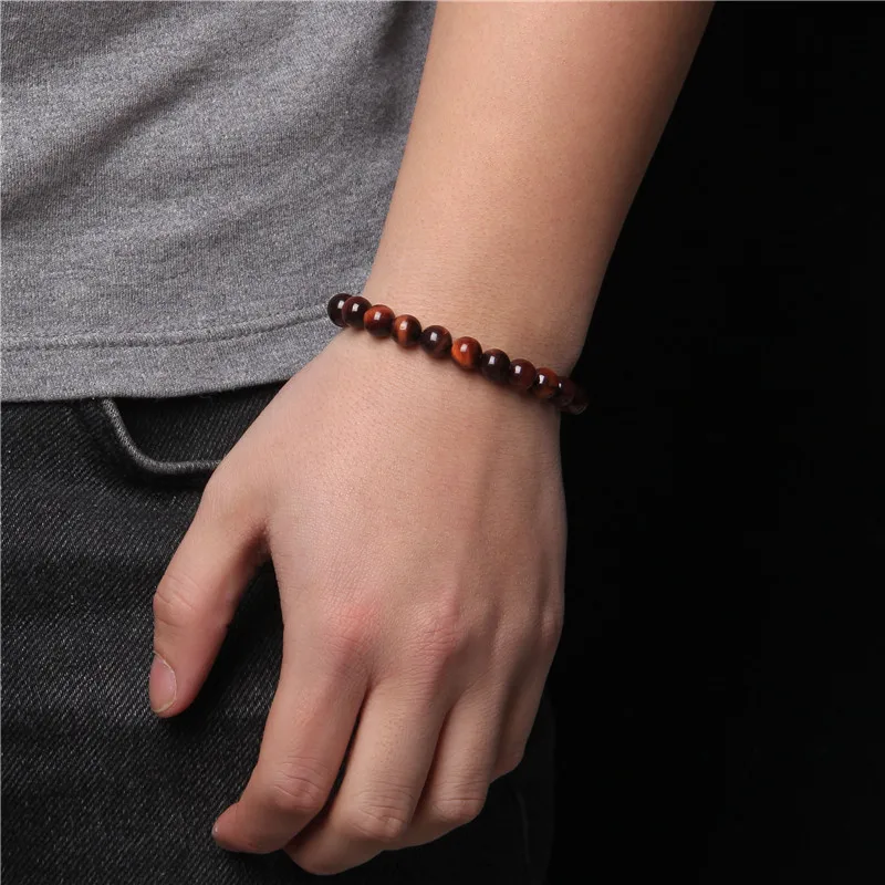 

Men Bracelets 8 mm Colorful Beads Bangle Vintage Braid Black Rope Adjustable Pulsera Yoga Tiger Eye Stone Healing Energy Jewelry