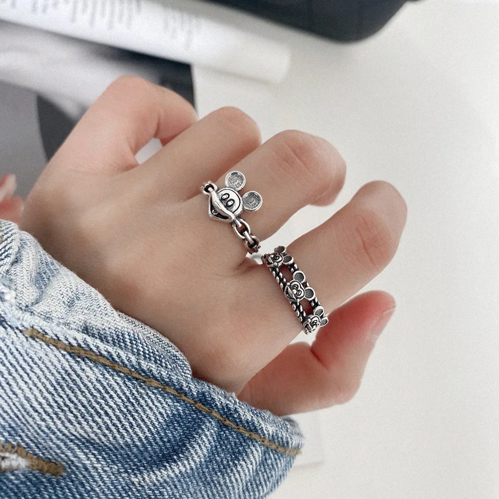 FENGLI Mickey античное серебряное регулируемое женское кольцо для девочки мини-мышь