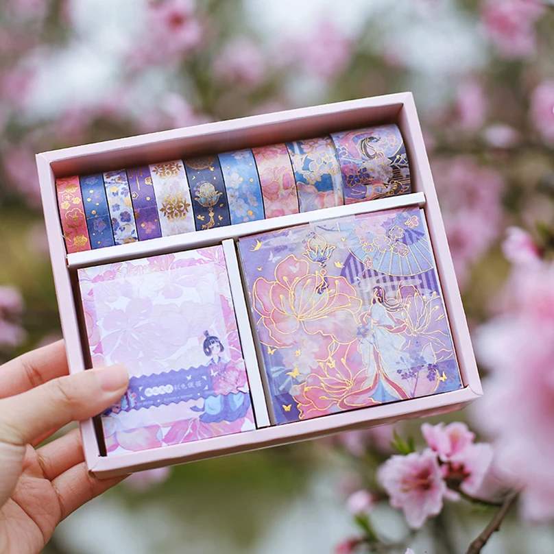 

10 шт декоративная лента Washi 10 шт наклеек канцелярские 100 листов Примечание Бумага золото Фольга бабочка школьные принадлежности Набор декор...