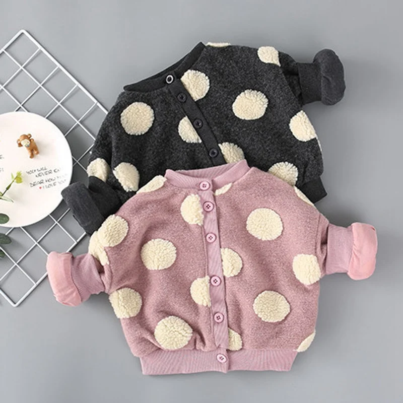 2019 теплые зимние пальто Детская куртка в горошек для маленьких девочек