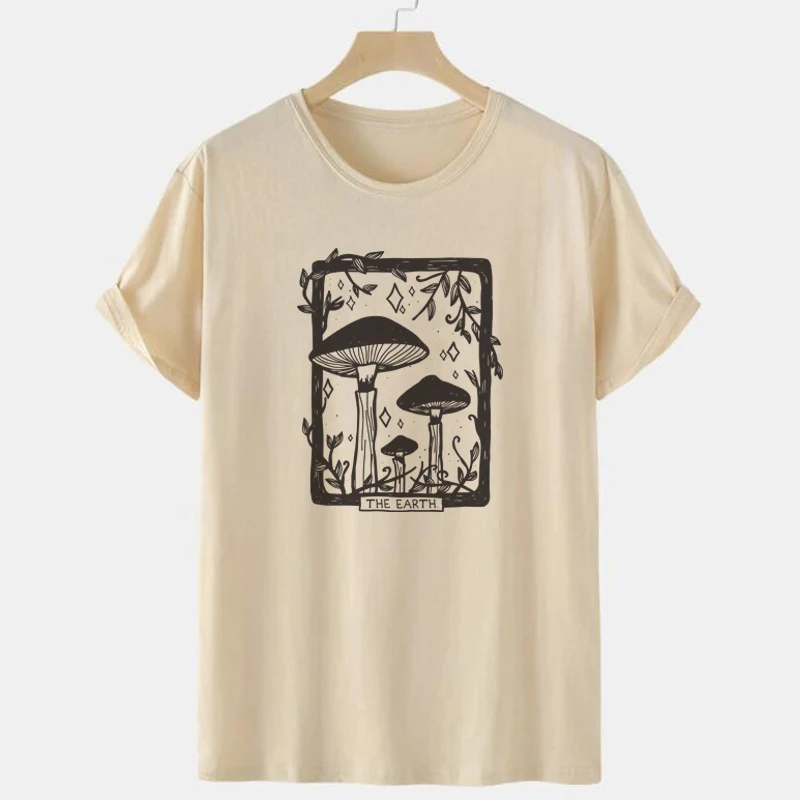 

Mushroom Tarot Card T Shirt Vintage Aesthetic Short Sleeve Plus Size Tshirt Plant Vegan Women Graphic Tees Cottagecore Clothes