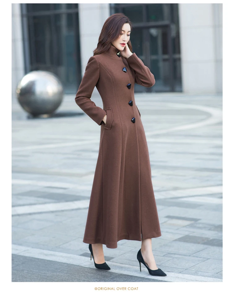 coffee Fashion Mandarin Collar Single Breasted Slim Winter Coat Women Plus Size XXXL Long Seelve OverCoat Female Outwear For Girls - Цвет: coffee