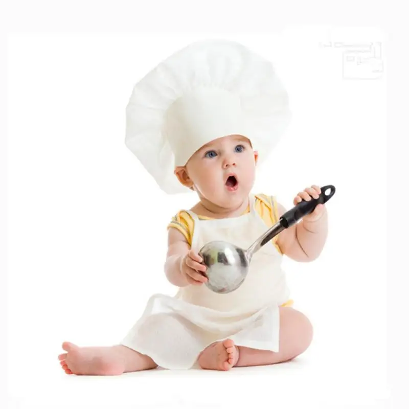 

Милый фартук и шляпа шеф-повара для новорожденных, 2 шт., детский белый костюм для фотографий, реквизит для фотосъемки, шапка для новорожденн...