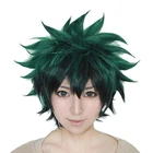 Короткий термостойкий парик My Hero Academy в Академии героев Izuku Midoriya, зеленый, Омбре, черный, с дорожкой и кепкой, для косплея