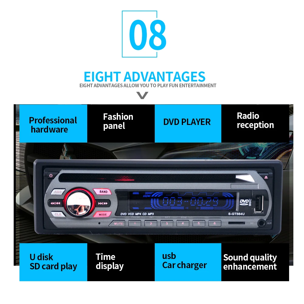Универсальный автомобильный DVD/VCD/CD mp3-плеер Supprt USB U диск/SD карта/AUX вход музыкальный плеер стерео fm-радио USB 5 В зарядка автозапчасти