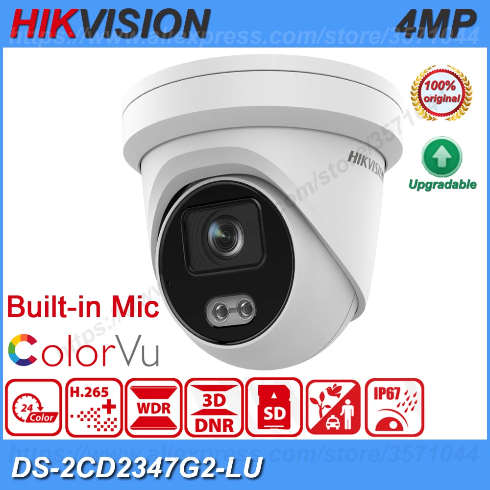 

Original Hikvision DS-2CD2347G2-LU 4MP Built-in microphone Better than DS-2CD2347G1-LU ColorVu IP Camera POE Turret Full Color