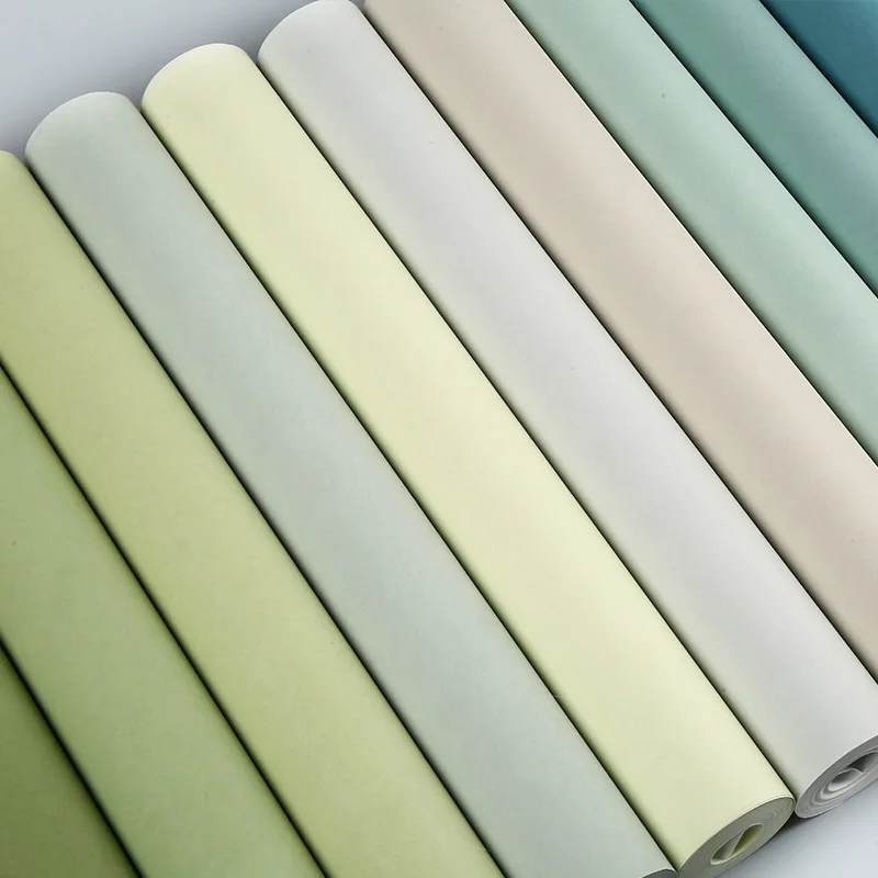 

Mu Xuan long fiber wallpaper modern simple bedroom living room green fresh non-woven wallpaper
