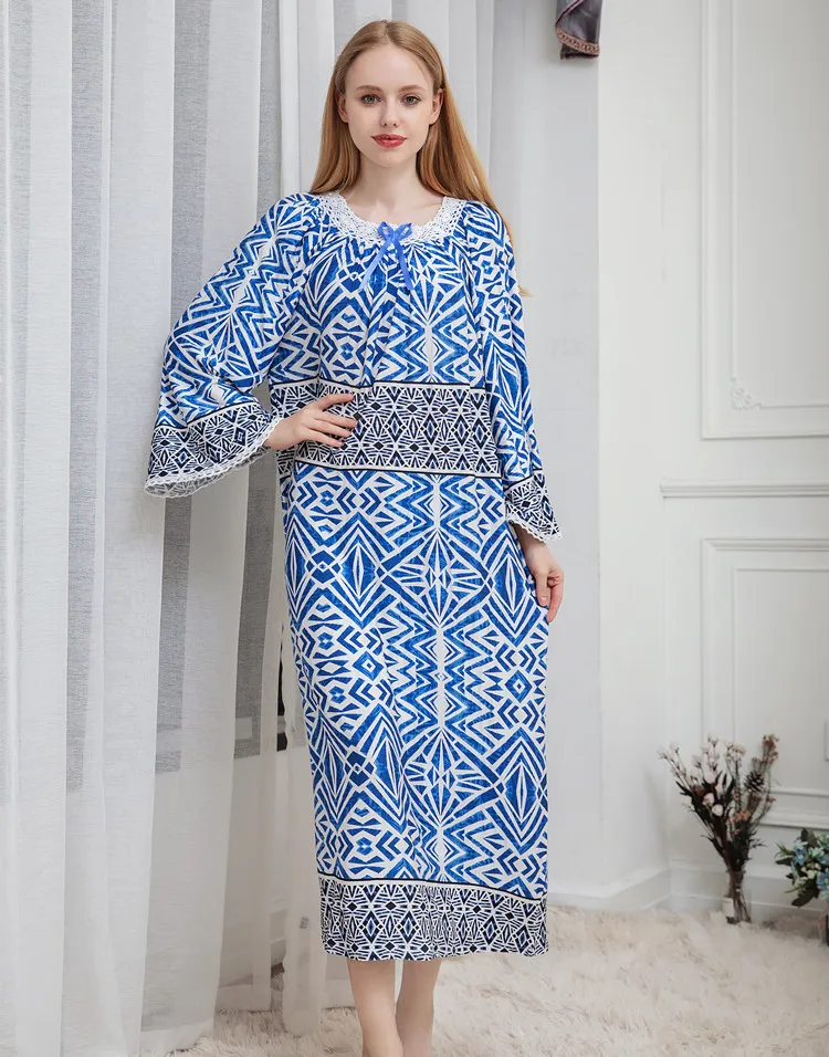 Зимняя и осенняя свободная ночная рубашка с длинными рукавами хлопковая женские