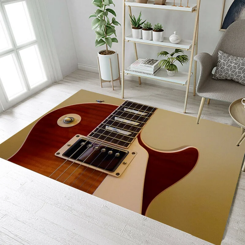

Living Room Bedroom Carpet Crawling Mat Khaki Background Guitar Pattern Sofa Cushion Safety Non-slip Home Decoration Products
