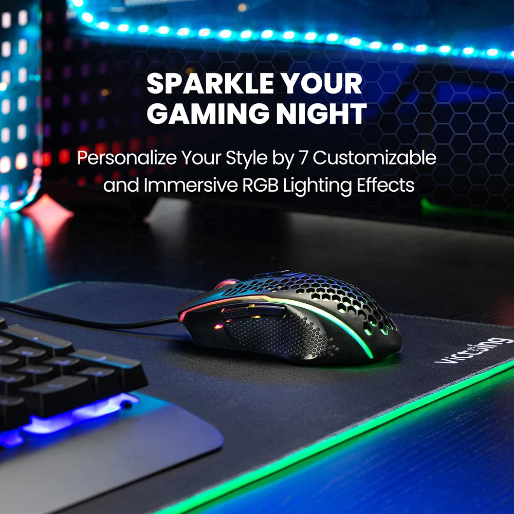 Игровая мышь PICTEK PC312 проводная с RGB-подсветкой 8000DPI регулируемая 8 программируемых