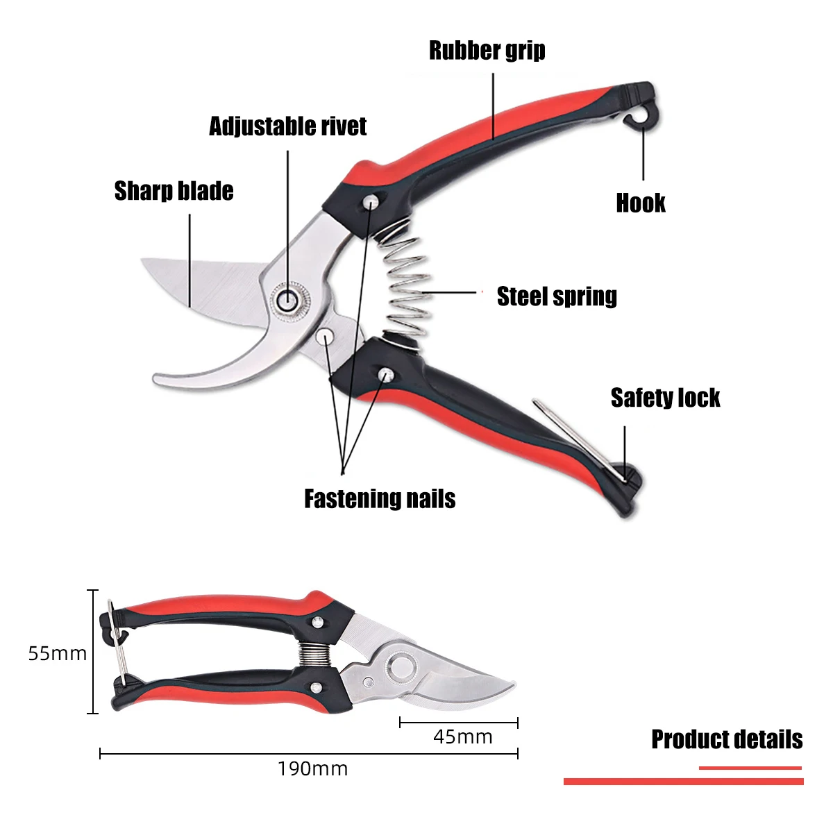 

Bypass Pruner Pruning Shears Garden Cutting Tool with Max. Cut Thickess of 1.96in for Rose Bushes Patio Lawn Bonsai Herbs Plants