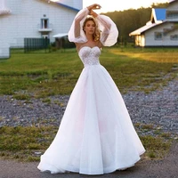 hammah vestido de novia new arrival puff sleeves sweetheart tulle long a line backless wedding dress formal occasion