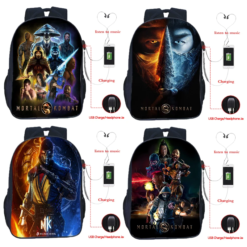 

Teenager Mortal Kombat 3d Printed Backpack Boys Girls USB Charging School Backpacks Game Bookbags Laptop Rucksack Travel Mochila