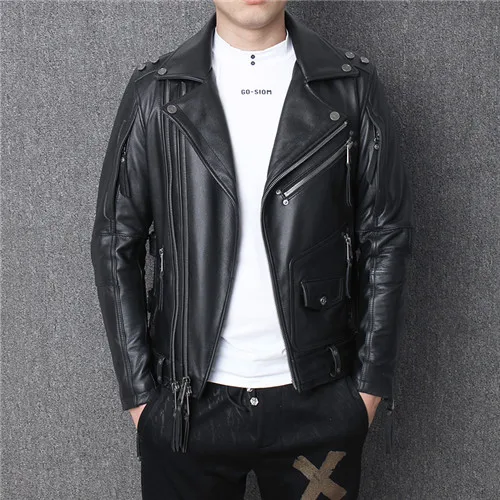 

Genuine Leather Vintage Jacket Men 100% Real Cow Cowhide Mens Brown Black Motorcycle Coats Male Winter Warm Casual Outerwear