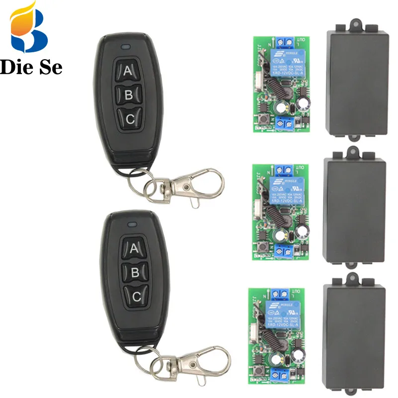

433MHz Universal Wireless Remote Control Switch AC 85V-250V 3 gangs rf Relay Receiver Module with Key Fob Transmitter for Light