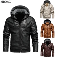 mens fleece liner pu leather jackets coats with hood autumn winter casual motorcycle jacket for men windbreaker biker jackets