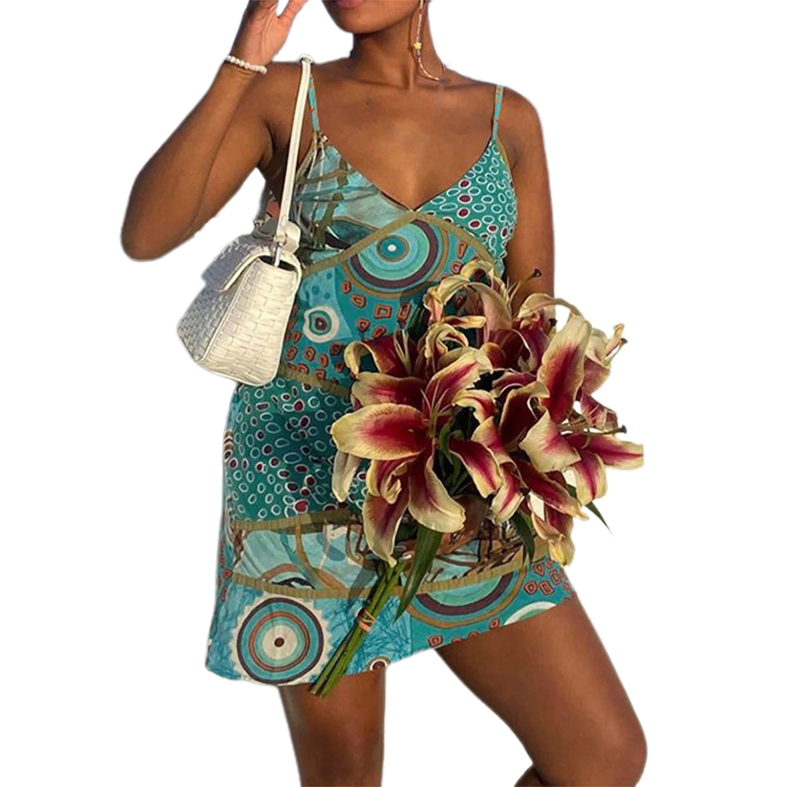 Женское платье на бретельках с V-образным вырезом без рукавов | Женская одежда