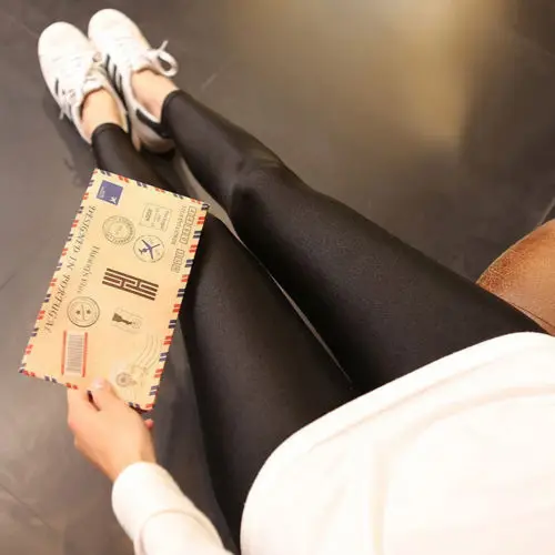 Новые модные сексуальные блестящие черные тонкие леггинсы женские Стрейчевые