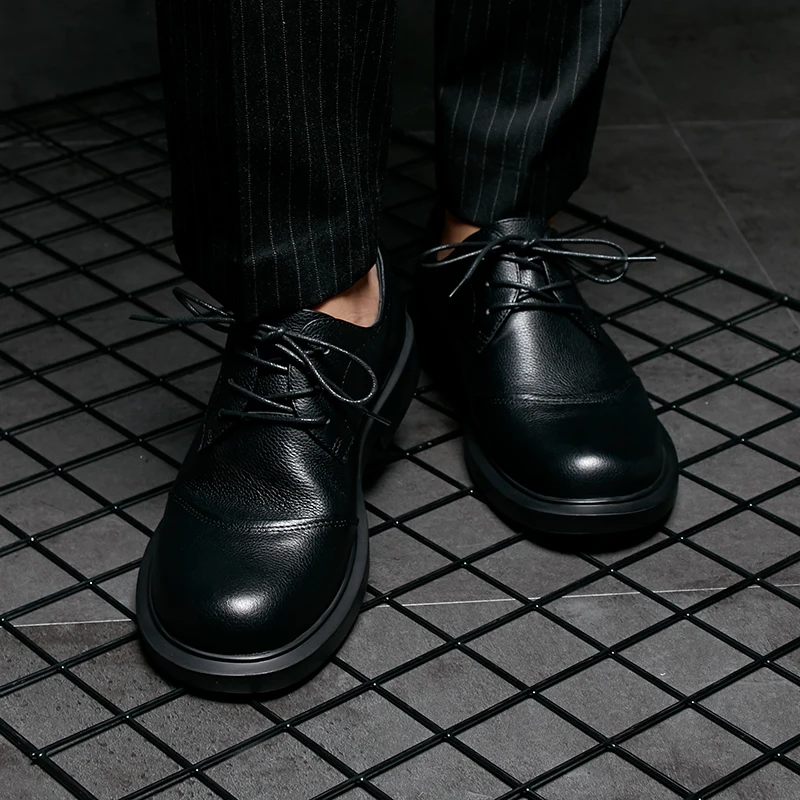 High Quality Genuine Leather Shoes Men Lace-Up Business Dress soft sole comfortable cowhide spring autumn | Обувь
