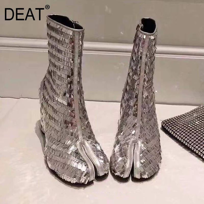 DEAT/Женская бархатная обувь из искусственной кожи на молнии с блестками блестящим