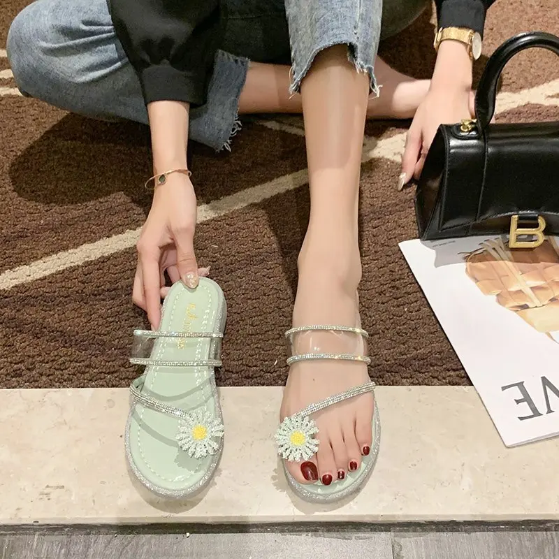 Fashion Summer Sandals The New Outside Toe Leisure Beach Shoes Solid Blingbling Wedges Slides Low 1cm-3cm Non-slip high quality