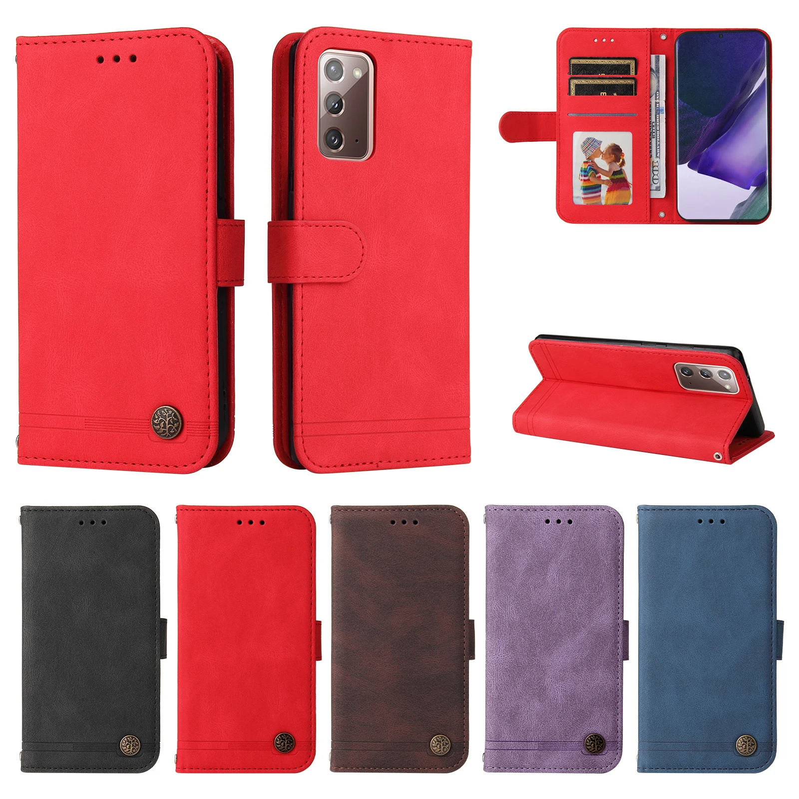 

Cute Wallet Phone Case for Samsung Galaxy S21 FE S20 Ultra S10 S9 S8 Plus Note 20 Shell Card Slots Shockproof Flip Leather Cover