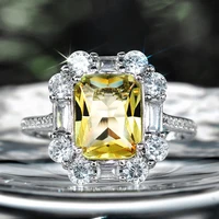 gorgeous square cyrstal engagement ring women yellow big zircon rings luxury marriage ceremony party bridal finger ring jewelry