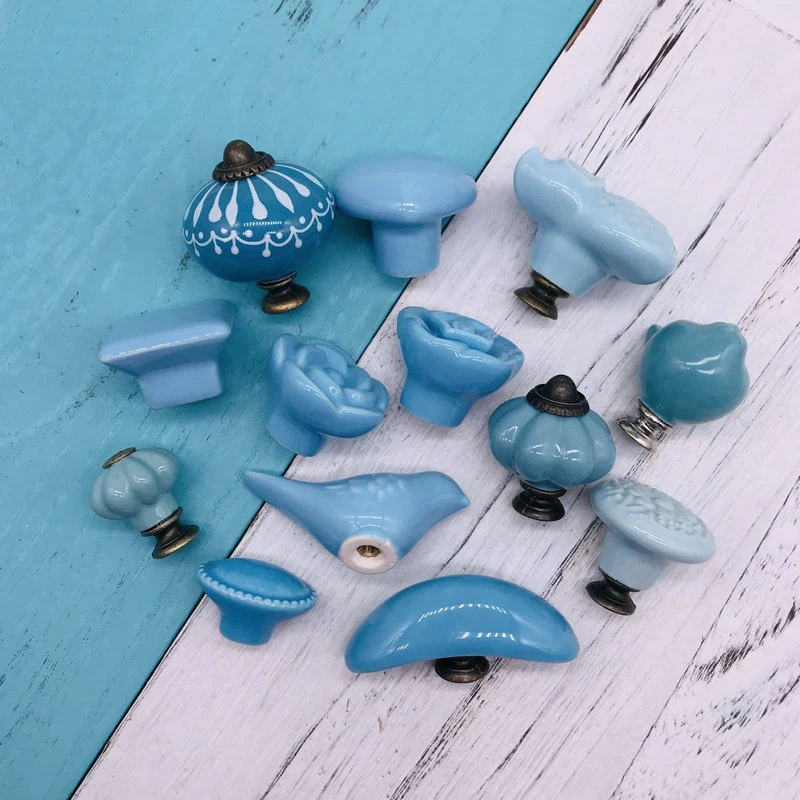 Антикварные керамические ручки для кухонного шкафа декоративные синие ящиков |
