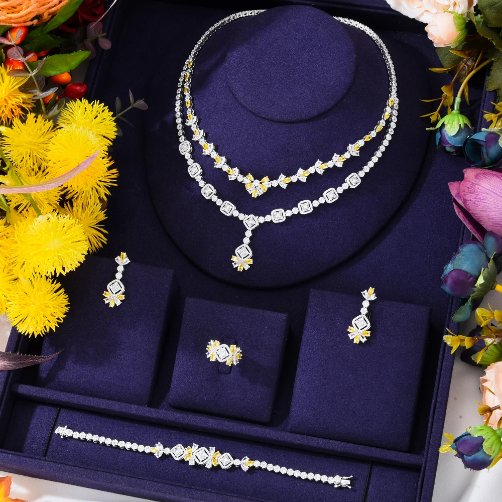 

Siscathy Noble And Elegant Wedding Jewelry Set For Women Fashion Cubic Zircon Necklace Clavicle Chain Arab Nigerian Accessories