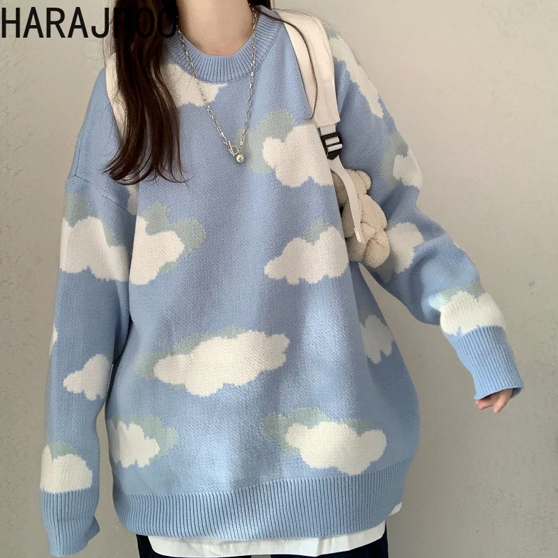 Свитер Harajpoo женский с облачным принтом осень 2021 новинка корейский стиль