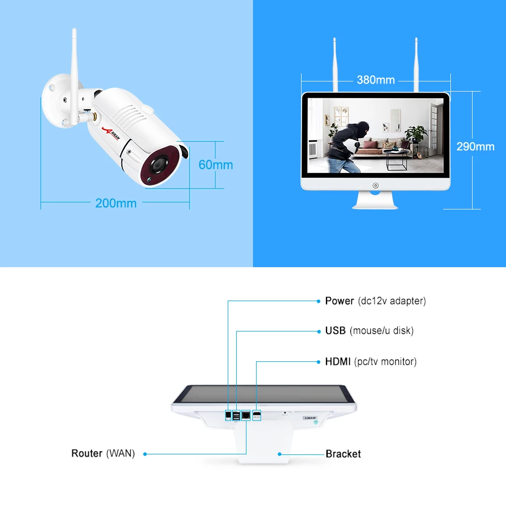 ANRAN 5MP Беспроводная CCTV система H.265 наружная камера IP безопасности комплект
