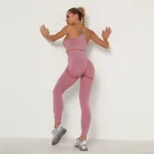 Спортивная одежда, женский сексуальный однотонный спортивный костюм, бесшовный топ, обтягивающие леггинсы, комплект для спортзала, тренировок, фитнеса, спортивный костюм, костюмы