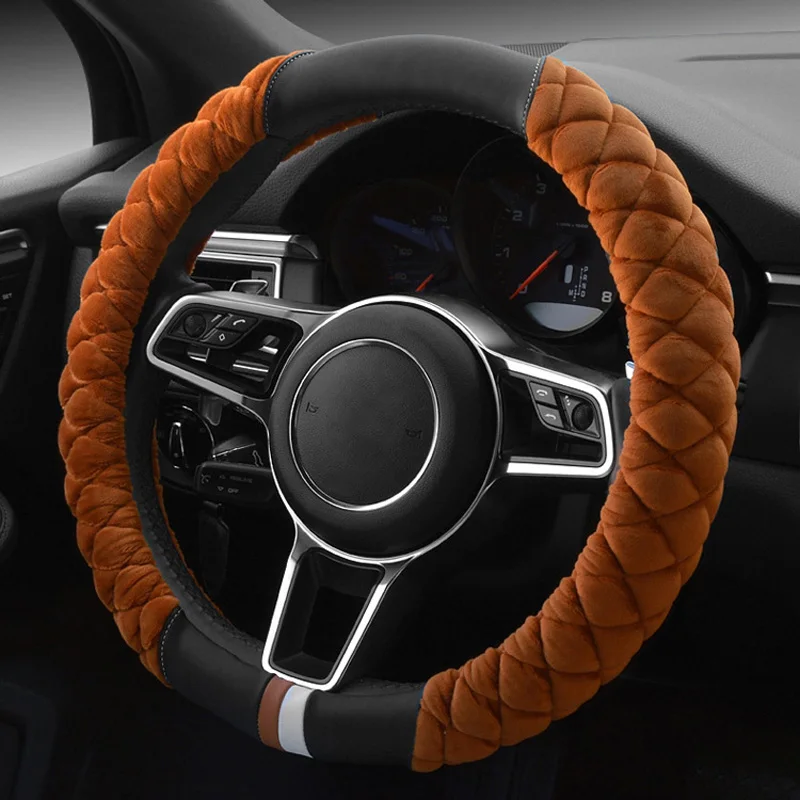 Winter Plush Steering Wheel Cover Black Gray Brown Red Purple Car Styling Handle Medium 38cm Universal Auto Interior Accessories |