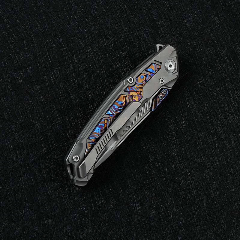 Складной нож DICORIA клинок из натурального сплава с титановой ручкой дракон черный