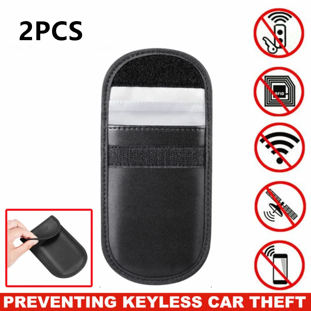 

Keyless Car key bag Blocking Bag NFC GPS Black PU Leather 2pcs Accessory Key Parts
