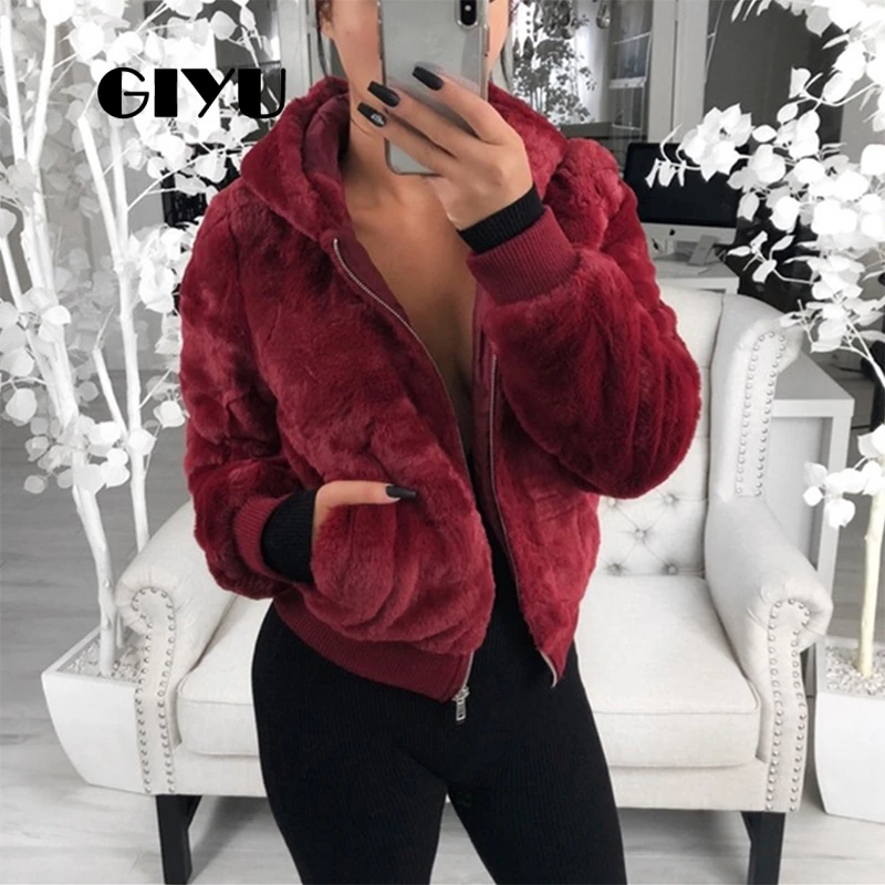 GIYU 3XL Big Size Winter Teddy Fur Coat Hooded Women Faux Casual Zipper manteau fourrure femme | Женская одежда