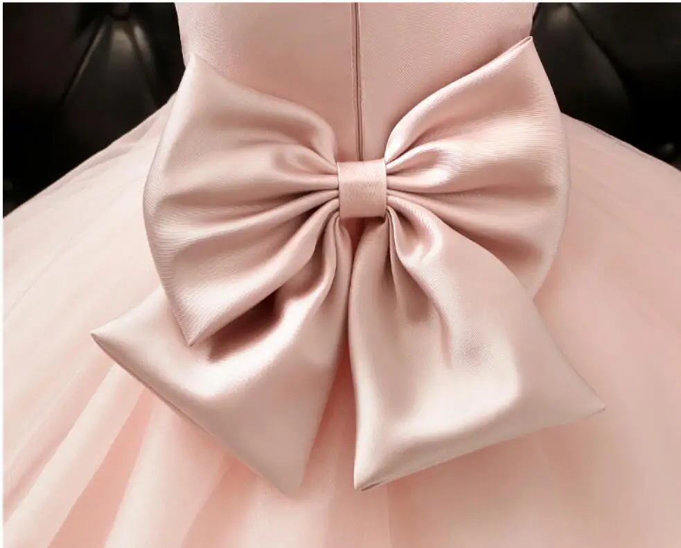 Детское платье принцессы для крещения розовое фатиновое бальное новорожденных