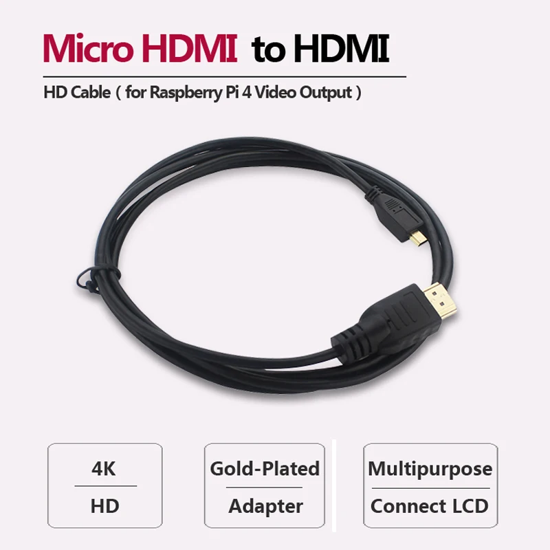 Кабель Micro HDMI-HDMI для Raspberry Pi 4 позолоченный 3D Кабель-адаптер HDTV настольного