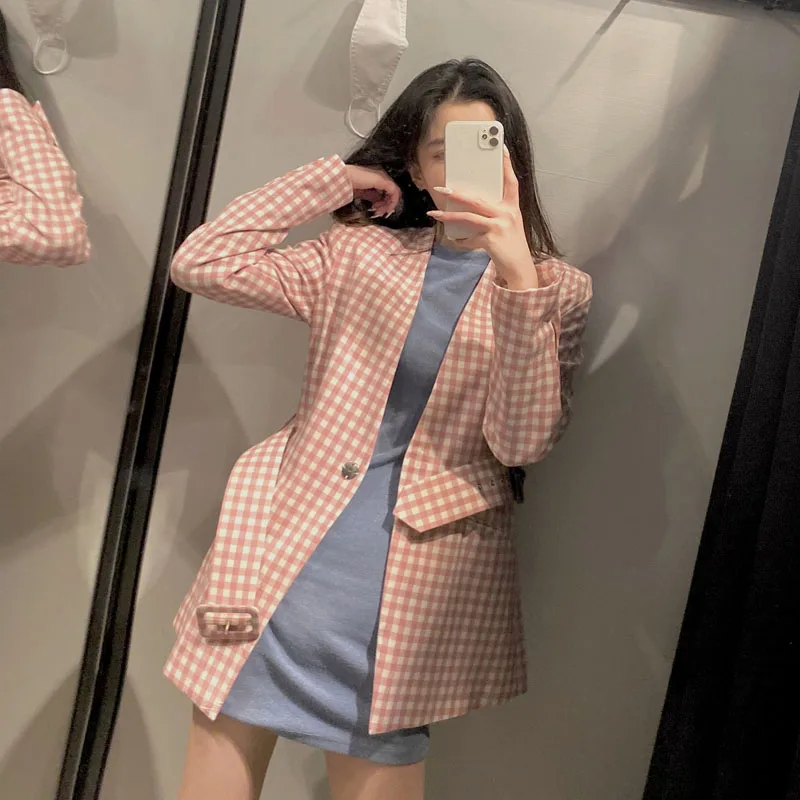 

Pink Vintage Plaid Pants Suit Women Sexy V-Neck Belt Blazer Coat+Flares Trousers Female 2021 Office Casual blazer Two Piece Set