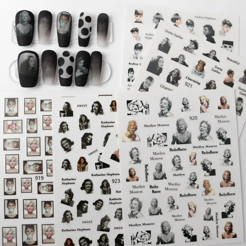 

2021 New Nails Stickers French Nail Sexy Portrait Nails Art DIY Adhesive Vintage Stickers Manicure Accessories Tools Wholesale