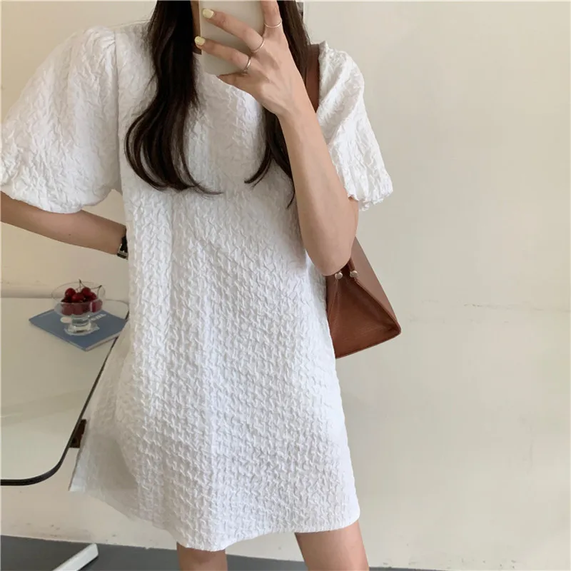 

HziriP Hot 2021 New Summer Gentle Girls Lantern Short Sleeves Stylish Design Chic Simplicity Elegant Korean Mini Dresses