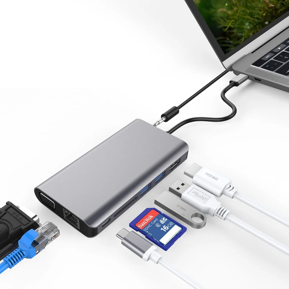 USB C концентратор type к HDMI 4K VGA Ethernet PD Thunderbolt 3 адаптер для Macbook Pro samsung Galaxy S10 huawei P30 usb