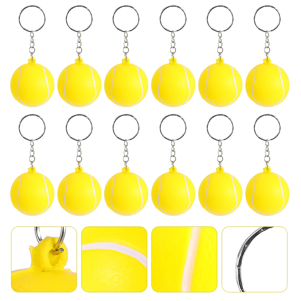 

12Pcs Tennis Key Chains Key Pendants Bag Pendants Gift Supplies (Yellow)