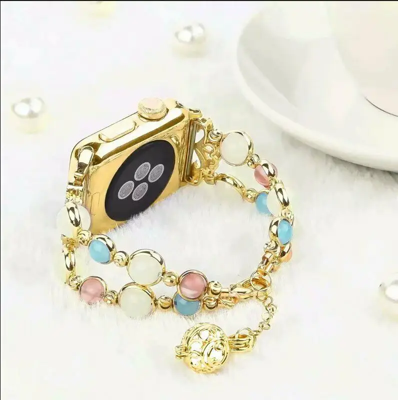 

For Apple Watch 6 SE 5 4 3 2 1 Women Luminous Beads Bracelet Strap 38/40mm 42/44mm Metal Band Loop For Apple Watch Wrist