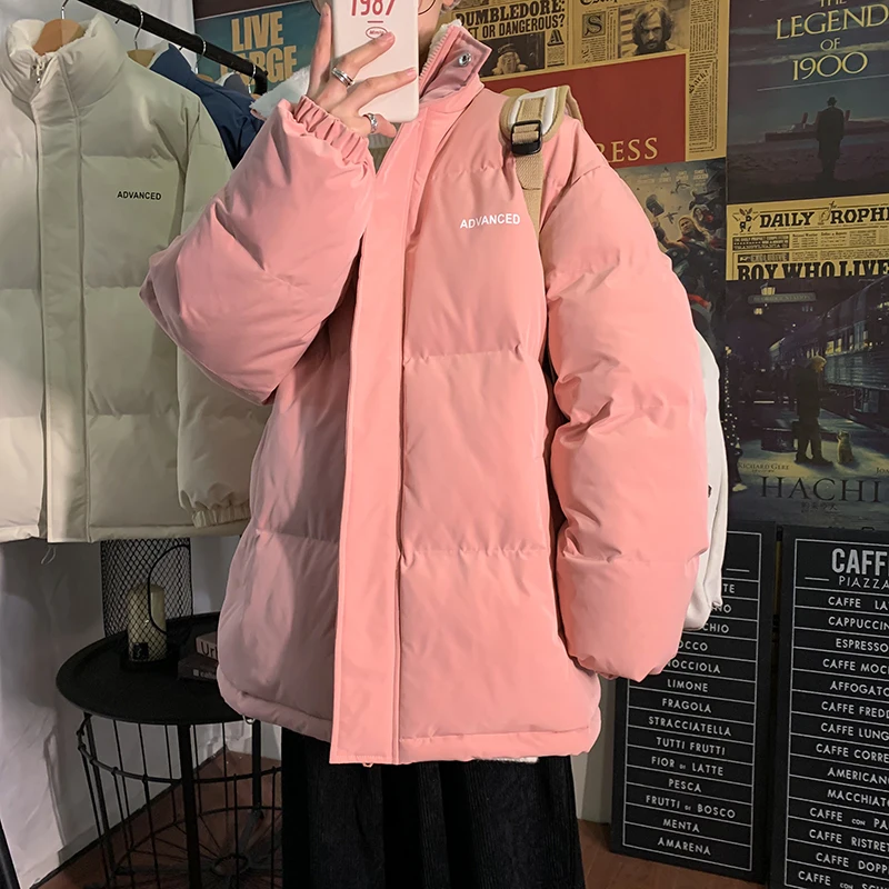 Streetwear Oversize Stand Collar Warm Men's Winter Jacket Solid Color Parka Fashion Casual Winter Coats For Woman