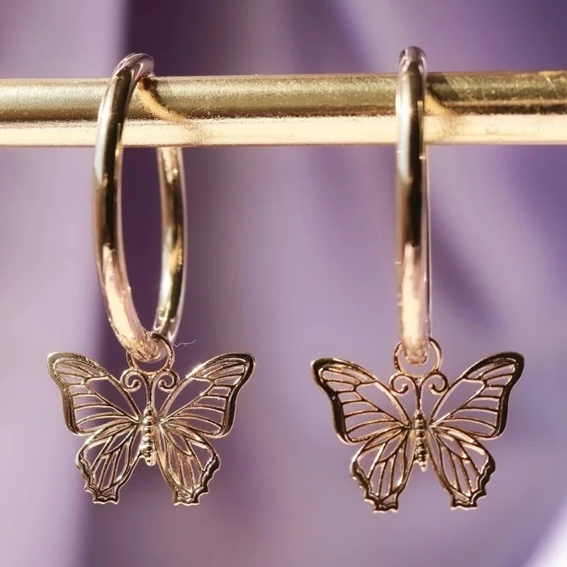 

Delicate butterfly Drop Earrings Rose Gold Women Cute bow Hoop Earring Festival Wedding Dancing Party Daily Wear Jewelry
