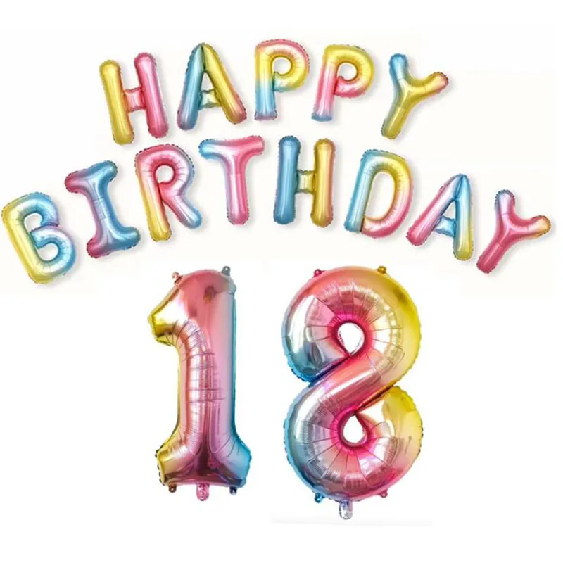 

AVEBIEN 1/18st Letters HAPPY BIRTHDAY Foil Balloons Set Rose Gold Gradient Colorful Birthday Party Letter Balloons Party Decor